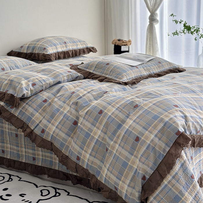 91家纺网 家纺一手货源 找家纺 佰织鑫家居 2026新款全棉法式砂洗棉花床盖款被套四件套 莱恩