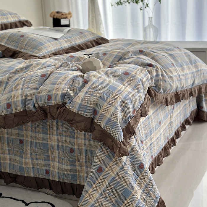 91家纺网 家纺一手货源 找家纺 佰织鑫家居 2026新款全棉法式砂洗棉花床盖款被套四件套 莱恩