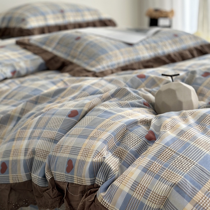 91家纺网 家纺一手货源 找家纺 佰织鑫家居 2026新款全棉法式砂洗棉花床盖款被套四件套 莱恩