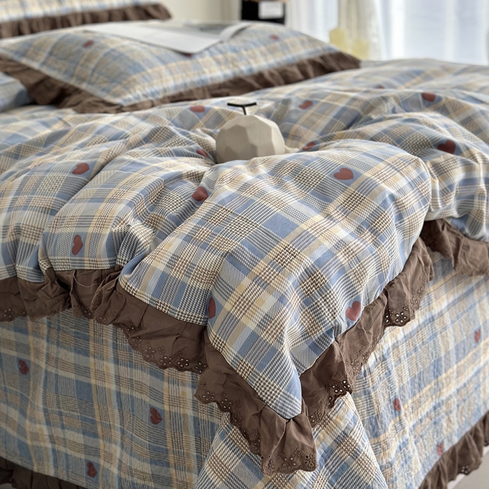 91家纺网 家纺一手货源 找家纺 佰织鑫家居 2026新款全棉法式砂洗棉花床盖款被套四件套 莱恩