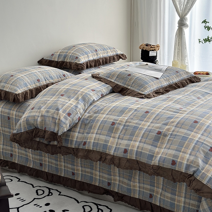 91家纺网 家纺一手货源 找家纺 佰织鑫家居 2026新款全棉法式砂洗棉花床盖款被套四件套 莱恩