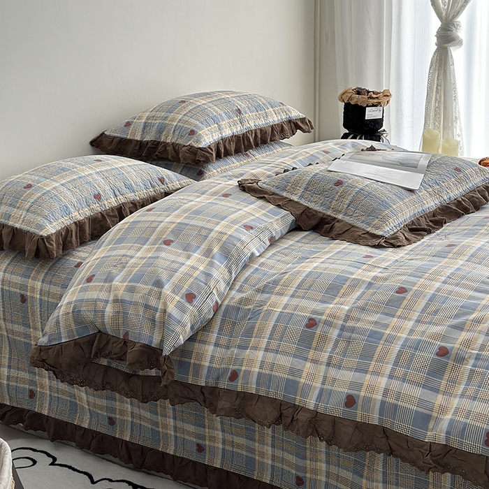 91家纺网 家纺一手货源 找家纺 佰织鑫家居 2026新款全棉法式砂洗棉花床盖款被套四件套 莱恩