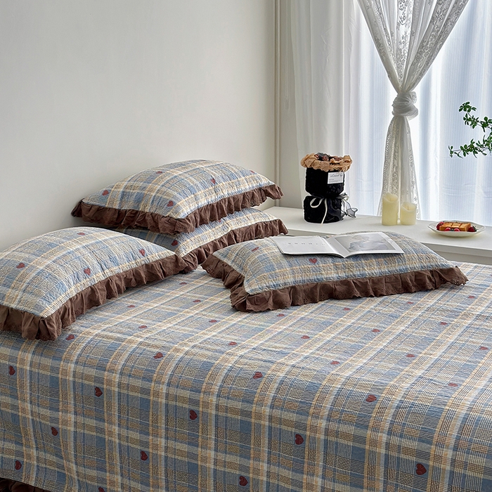 91家纺网 家纺一手货源 找家纺 佰织鑫家居 2026新款全棉法式砂洗棉花床盖款被套四件套 莱恩