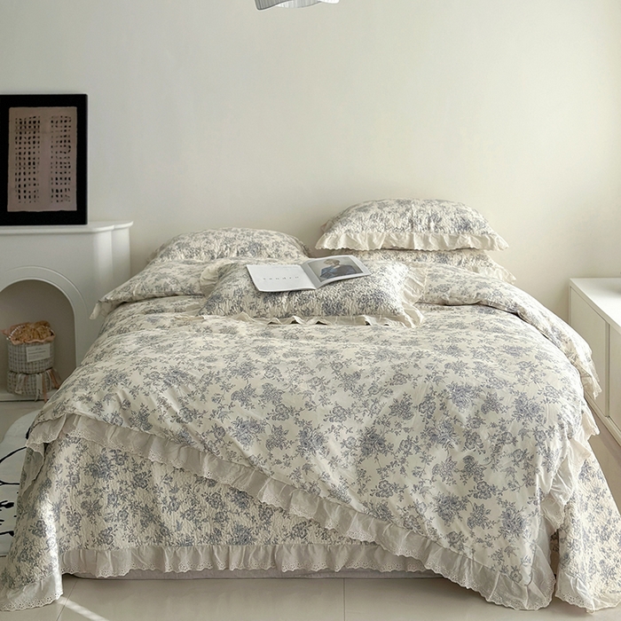 91家纺网 家纺一手货源 找家纺 佰织鑫家居 2026新款全棉法式砂洗棉花床盖款被套四件套 赫本