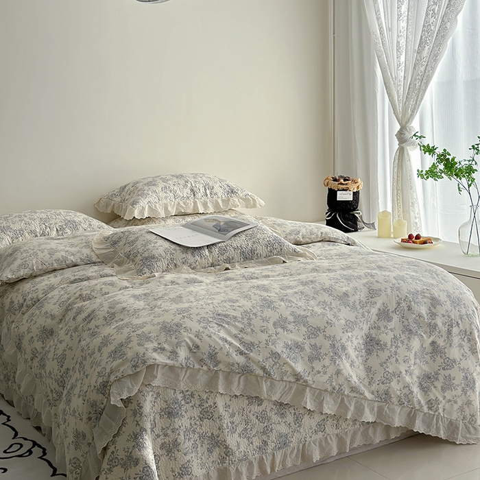 91家纺网 家纺一手货源 找家纺 佰织鑫家居 2026新款全棉法式砂洗棉花床盖款被套四件套 赫本