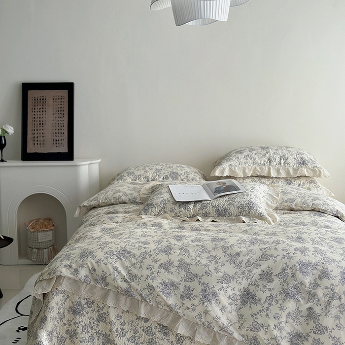 91家纺网 家纺一手货源 找家纺 佰织鑫家居 2026新款全棉法式砂洗棉花床盖款被套四件套 赫本