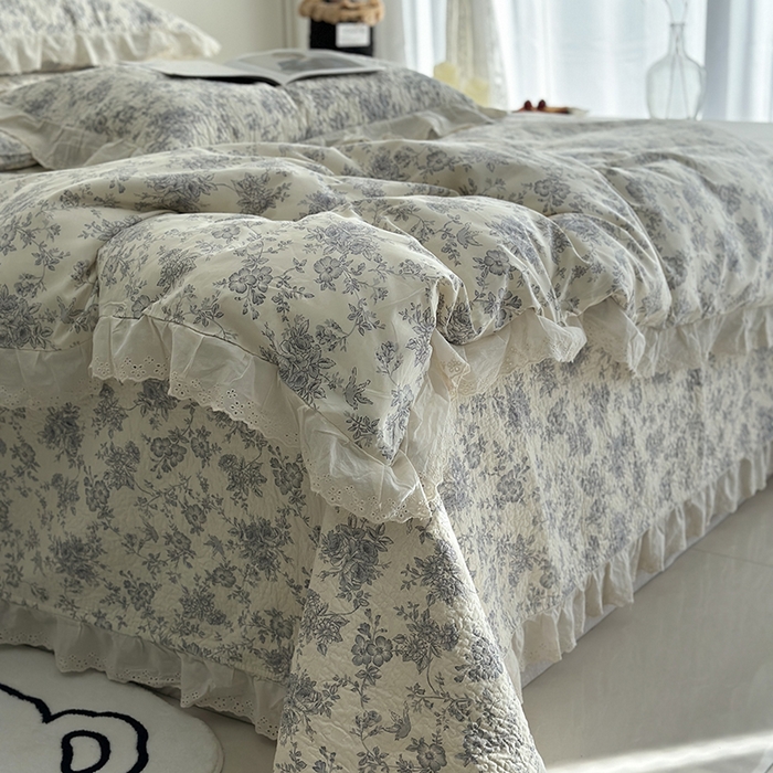 91家纺网 家纺一手货源 找家纺 佰织鑫家居 2026新款全棉法式砂洗棉花床盖款被套四件套 赫本