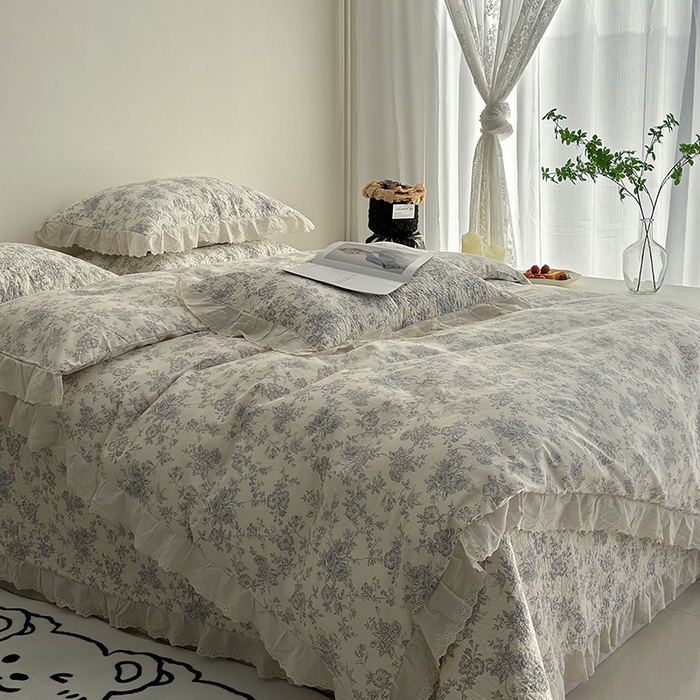 91家纺网 家纺一手货源 找家纺 佰织鑫家居 2026新款全棉法式砂洗棉花床盖款被套四件套 赫本