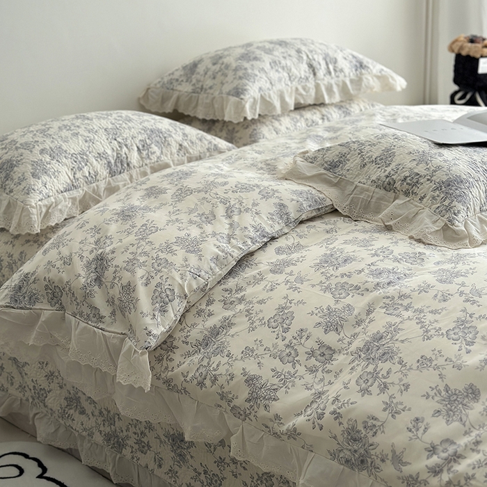 91家纺网 家纺一手货源 找家纺 佰织鑫家居 2026新款全棉法式砂洗棉花床盖款被套四件套 赫本