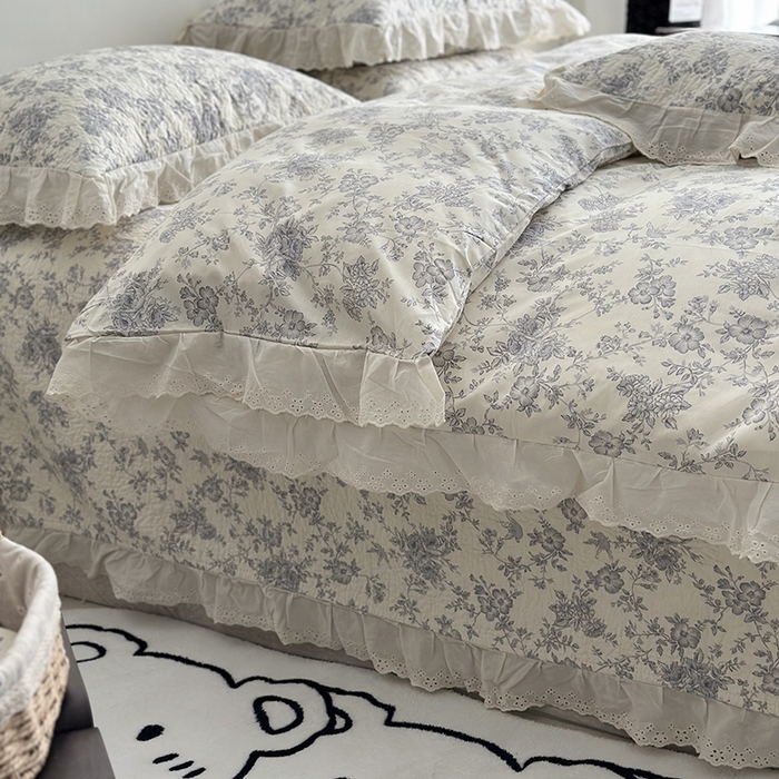 91家纺网 家纺一手货源 找家纺 佰织鑫家居 2026新款全棉法式砂洗棉花床盖款被套四件套 赫本