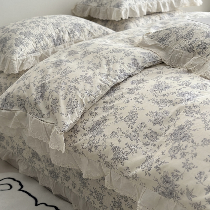 91家纺网 家纺一手货源 找家纺 佰织鑫家居 2026新款全棉法式砂洗棉花床盖款被套四件套 赫本