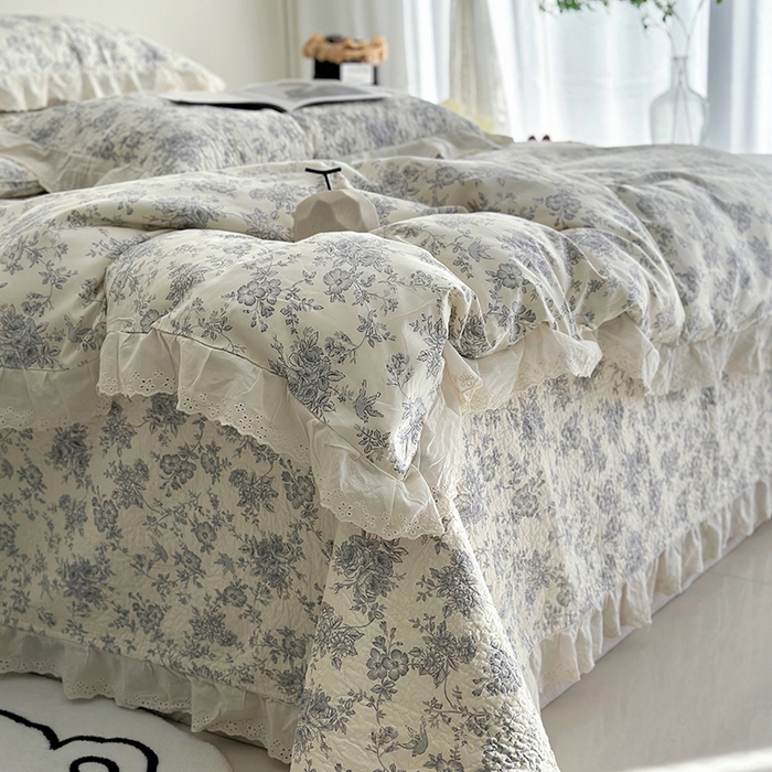 91家纺网 家纺一手货源 找家纺 佰织鑫家居 2026新款全棉法式砂洗棉花床盖款被套四件套 赫本