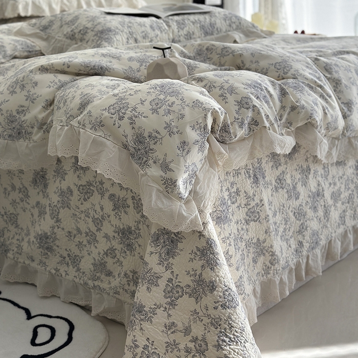 91家纺网 家纺一手货源 找家纺 佰织鑫家居 2026新款全棉法式砂洗棉花床盖款被套四件套 赫本