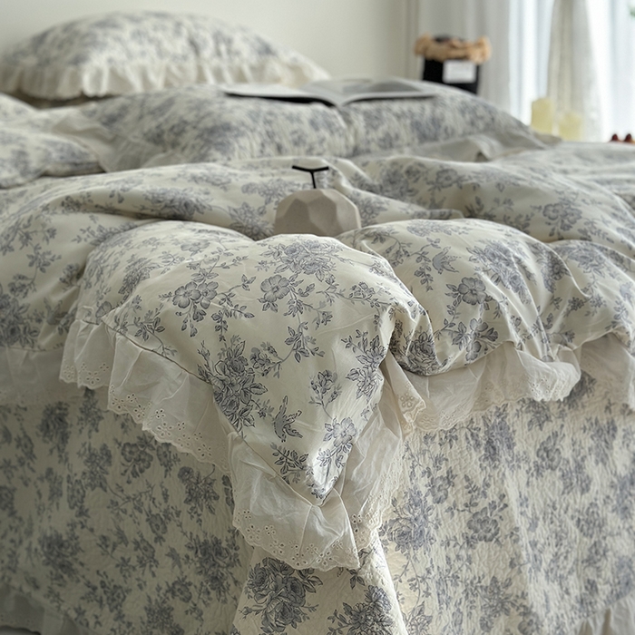 91家纺网 家纺一手货源 找家纺 佰织鑫家居 2026新款全棉法式砂洗棉花床盖款被套四件套 赫本