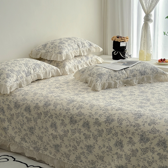 91家纺网 家纺一手货源 找家纺 佰织鑫家居 2026新款全棉法式砂洗棉花床盖款被套四件套 赫本