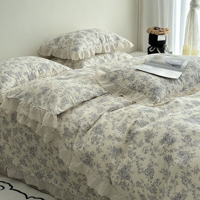 91家纺网 家纺一手货源 找家纺 佰织鑫家居 2026新款全棉法式砂洗棉花床盖款被套四件套 赫本