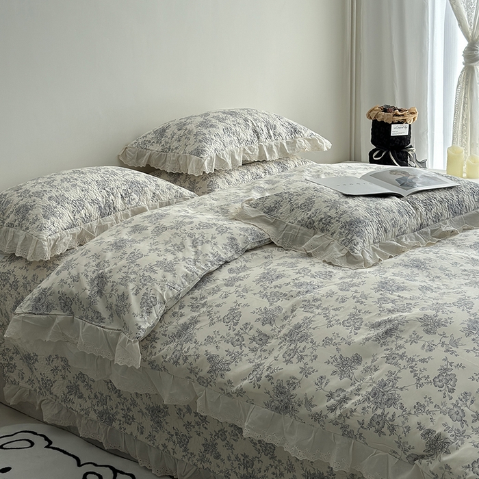 91家纺网 家纺一手货源 找家纺 佰织鑫家居 2026新款全棉法式砂洗棉花床盖款被套四件套 赫本