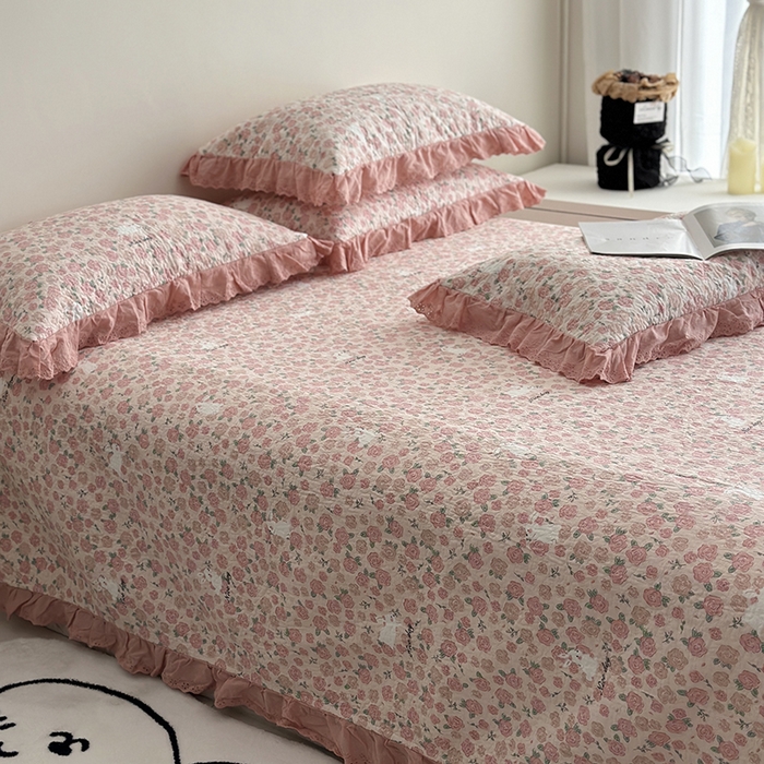 91家纺网 家纺一手货源 找家纺 佰织鑫家居 2026新款全棉法式砂洗棉花床盖款被套四件套 爱情故事