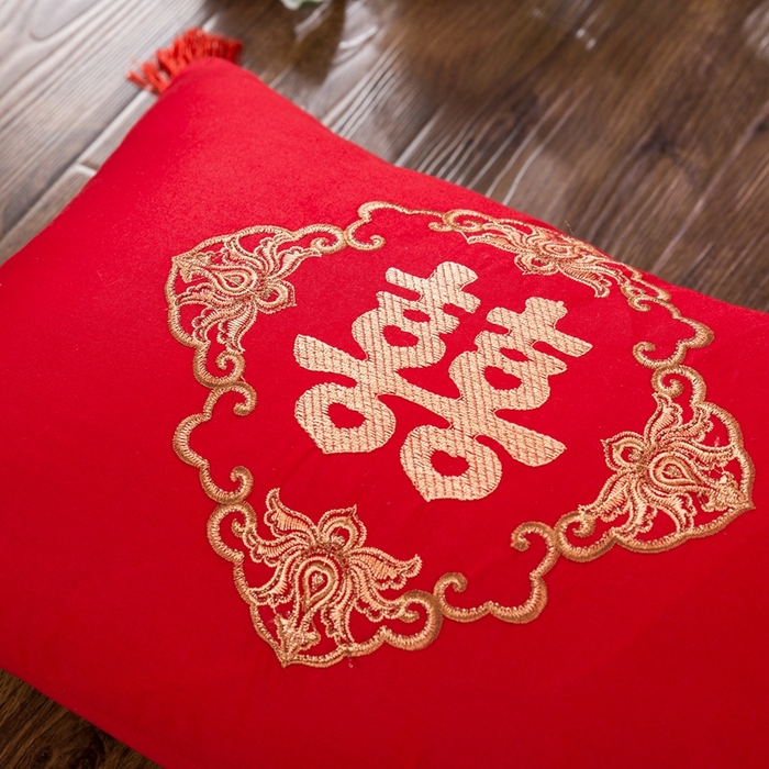 91家纺网 家纺一手货源 找家纺 慕她家纺 慕她畅销款全棉纯棉婚庆四件套大红色刺绣结婚床上用品 龙凤蜜语