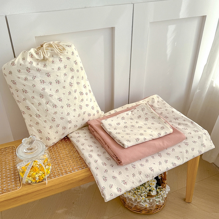 91家纺网 家纺一手货源 找家纺 铺尚美家纺 2026新款春款A类古法水洗仿棉云感棉小布袋四件套 靜听花开