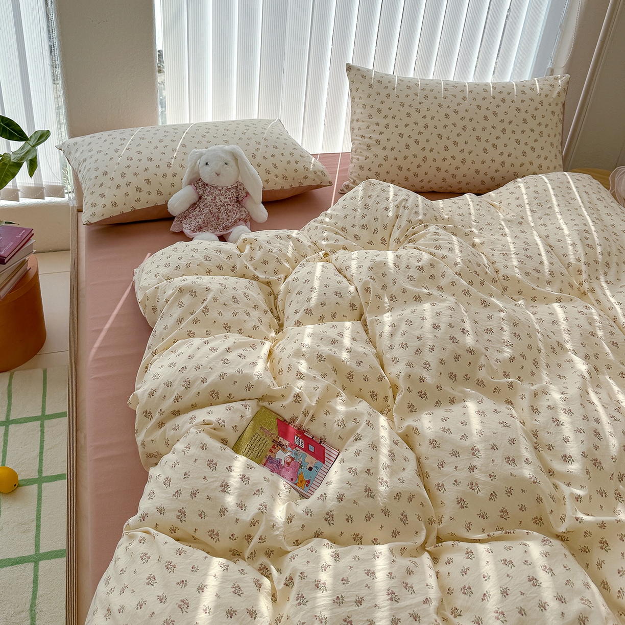 91家纺网 家纺一手货源 找家纺 铺尚美家纺 2026新款春款A类古法水洗仿棉云感棉小布袋四件套 靜听花开