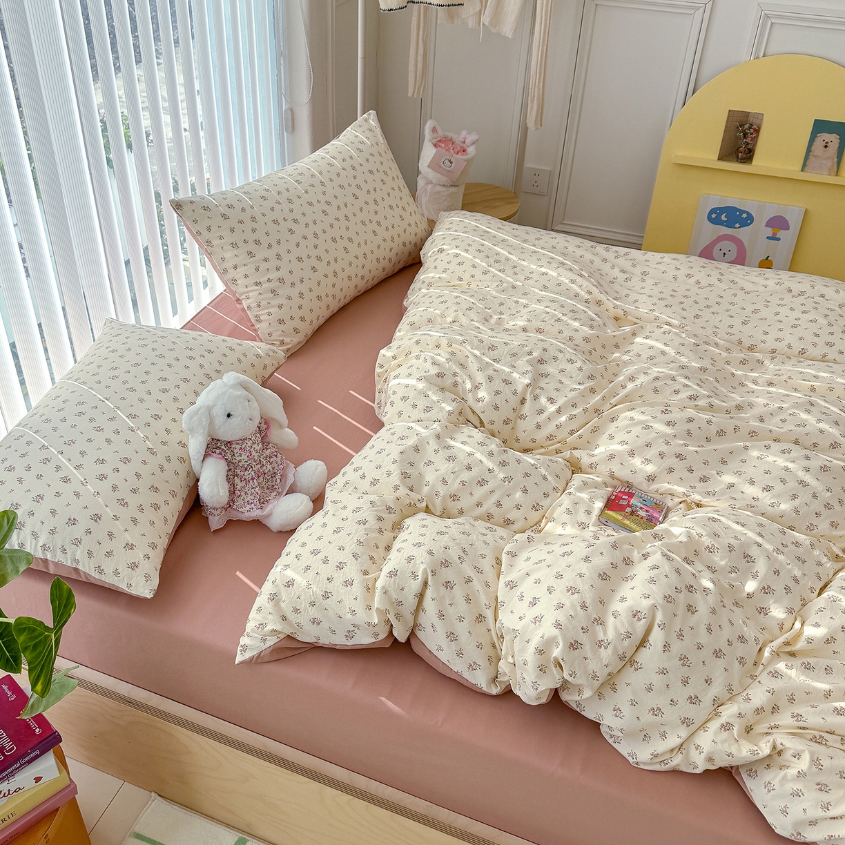 91家纺网 家纺一手货源 找家纺 铺尚美家纺 2026新款春款A类古法水洗仿棉云感棉小布袋四件套 靜听花开