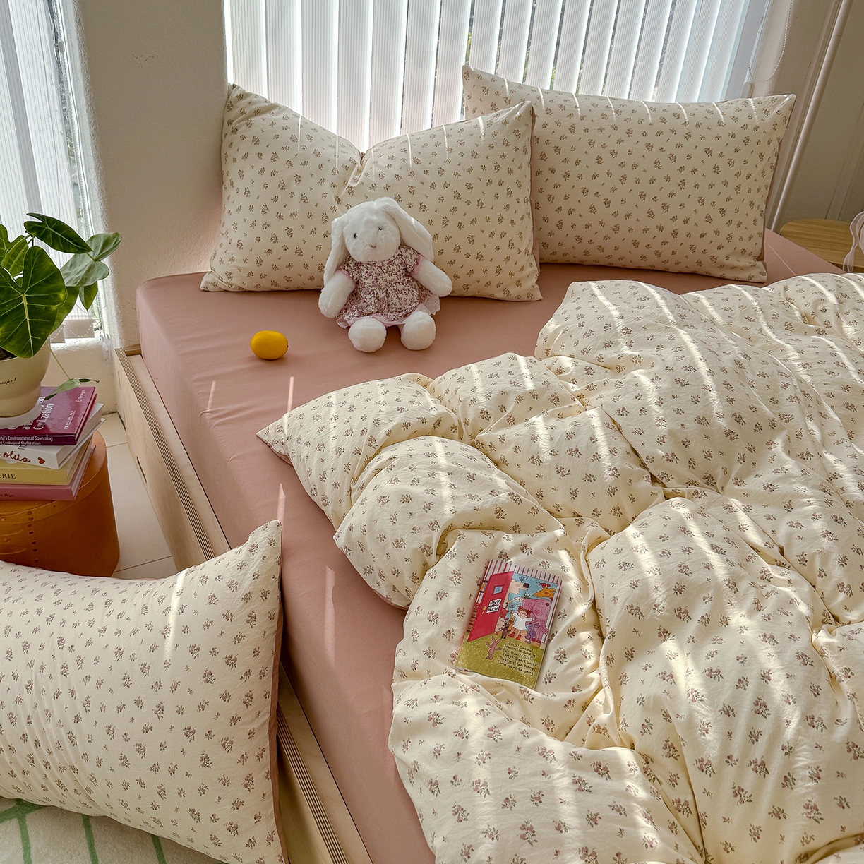 91家纺网 家纺一手货源 找家纺 铺尚美家纺 2026新款春款A类古法水洗仿棉云感棉小布袋四件套 靜听花开