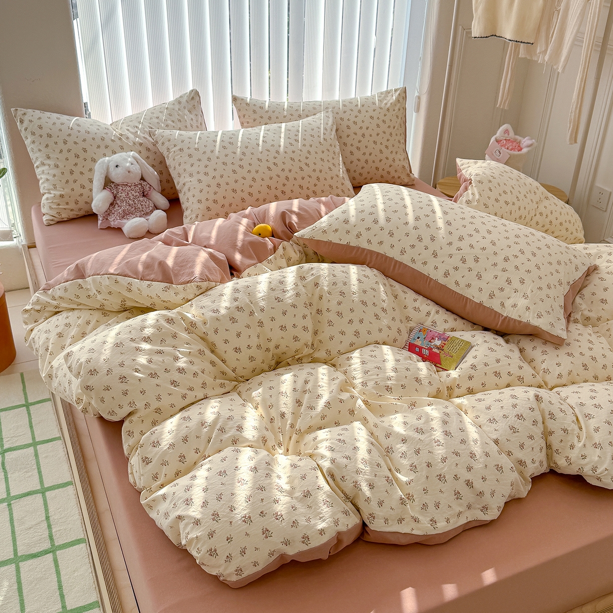 91家纺网 家纺一手货源 找家纺 铺尚美家纺 2026新款春款A类古法水洗仿棉云感棉小布袋四件套 靜听花开