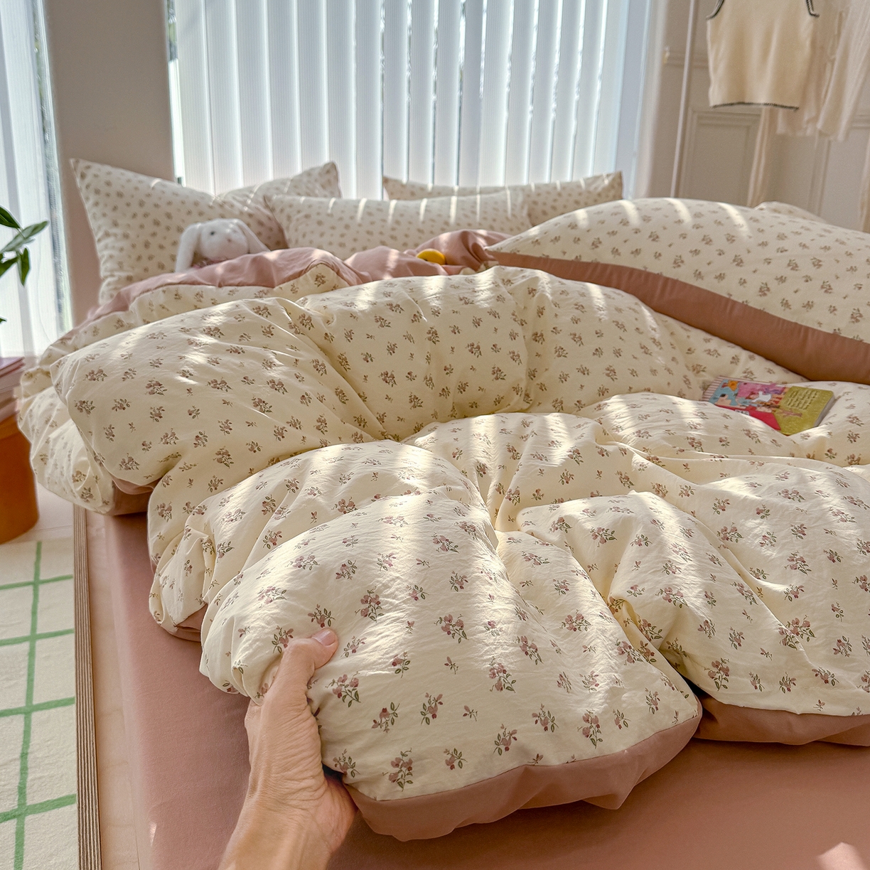 91家纺网 家纺一手货源 找家纺 铺尚美家纺 2026新款春款A类古法水洗仿棉云感棉小布袋四件套 靜听花开