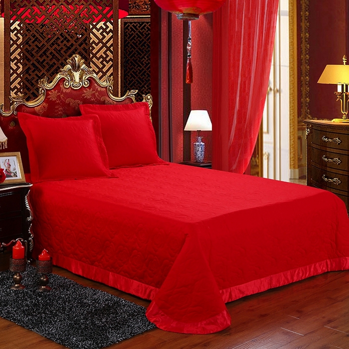 91家纺网 家纺一手货源 找家纺 慕她家纺 慕她畅销款全棉纯棉婚庆四件套大红色刺绣结婚床上用品 龙凤情深