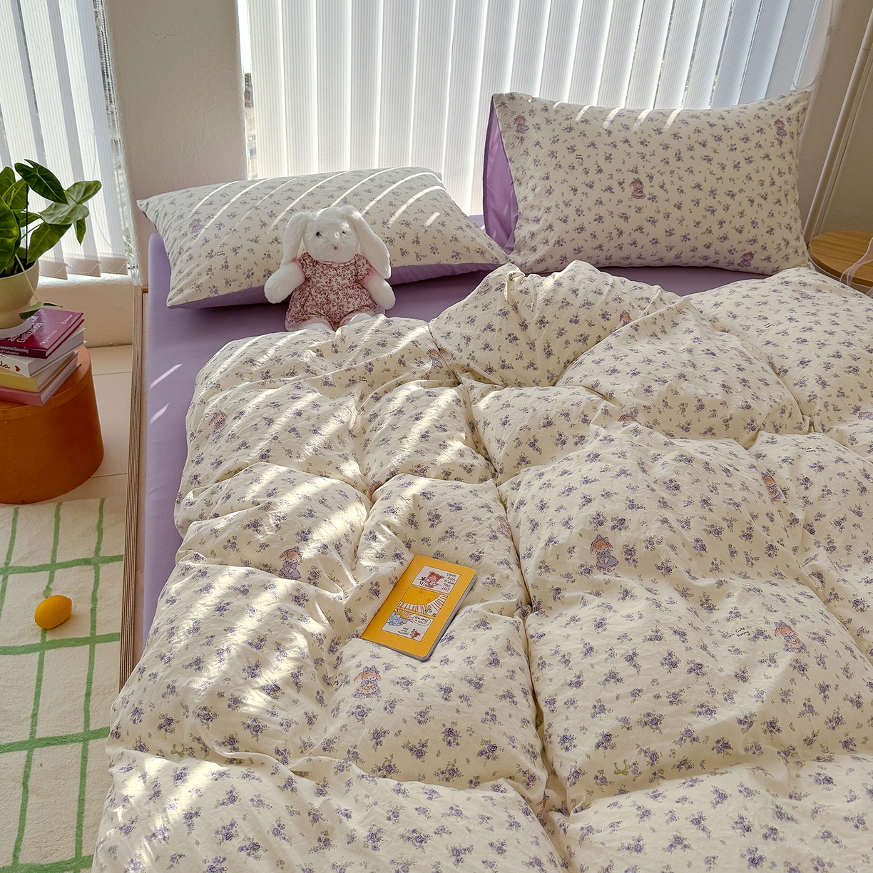 91家纺网 家纺一手货源 找家纺 铺尚美家纺 2026新款春款A类古法水洗仿棉云感棉小布袋四件套 花园小免