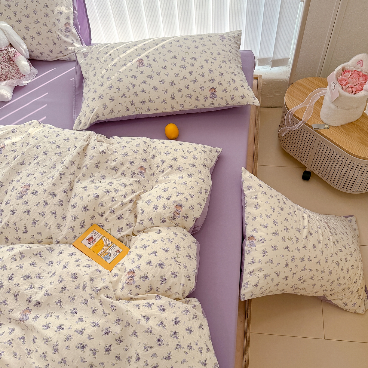 91家纺网 家纺一手货源 找家纺 铺尚美家纺 2026新款春款A类古法水洗仿棉云感棉小布袋四件套 花园小免