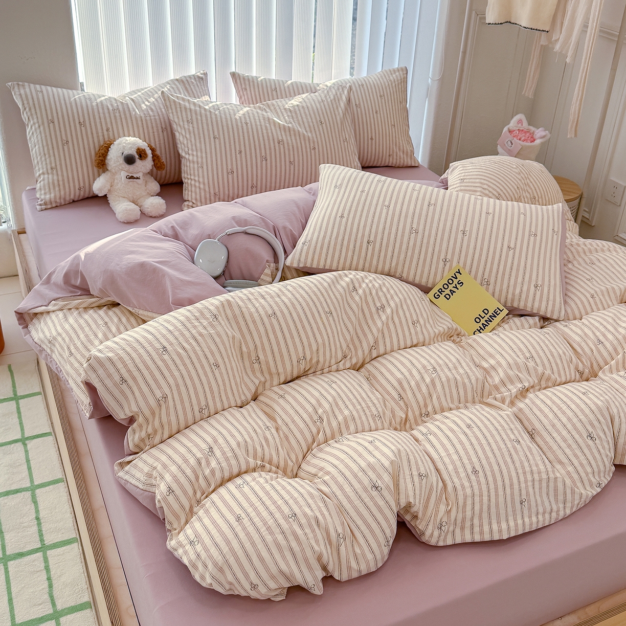 91家纺网 家纺一手货源 找家纺 铺尚美家纺 2026新款春款A类古法水洗仿棉云感棉小布袋四件套 晚樱落落