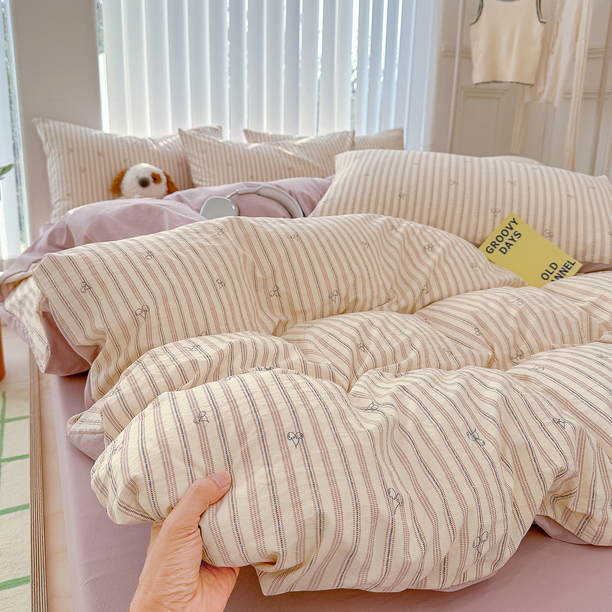 91家纺网 家纺一手货源 找家纺 铺尚美家纺 2026新款春款A类古法水洗仿棉云感棉小布袋四件套 晚樱落落