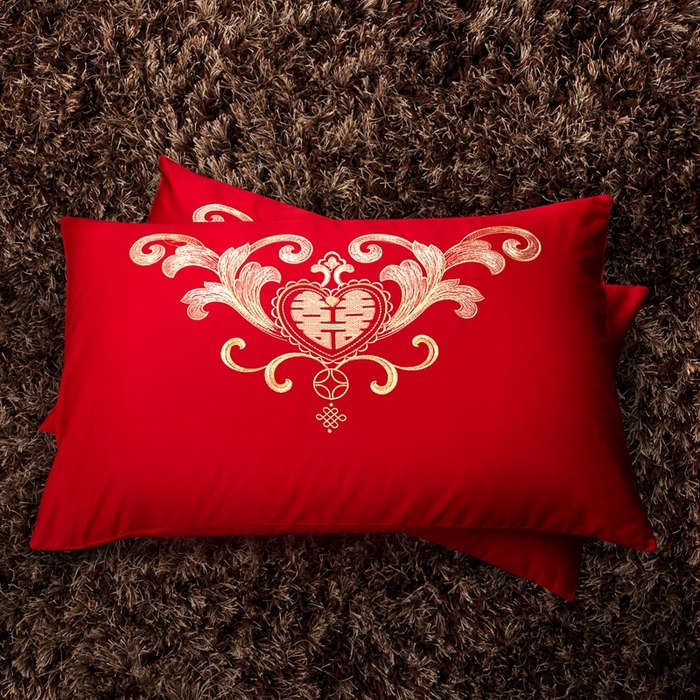 91家纺网 家纺一手货源 找家纺 慕她家纺 慕她畅销款全棉纯棉婚庆四件套大红色刺绣结婚床上用品 玫瑰蜜语