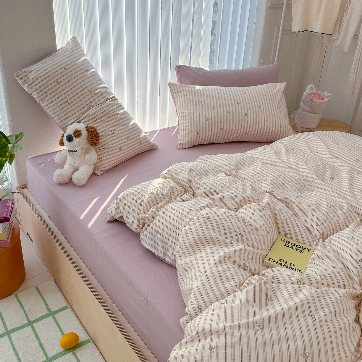 91家纺网 家纺一手货源 找家纺 铺尚美家纺 2026新款春款A类古法水洗仿棉云感棉小布袋四件套 晚樱落落