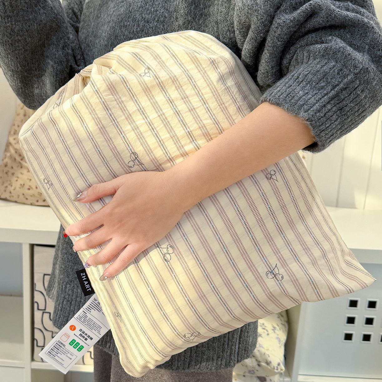 91家纺网 家纺一手货源 找家纺 铺尚美家纺 2026新款春款A类古法水洗仿棉云感棉小布袋四件套 晚樱落落