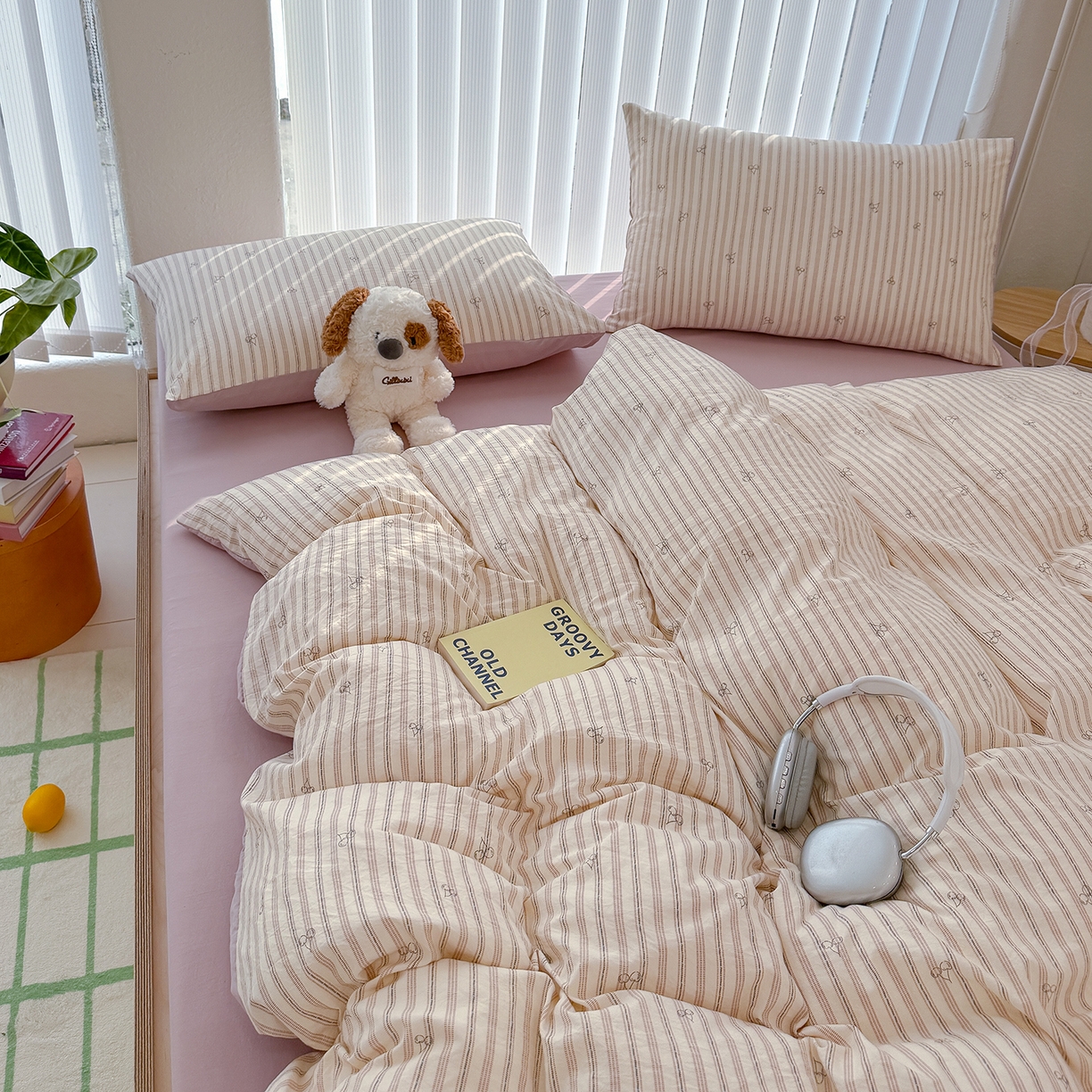 91家纺网 家纺一手货源 找家纺 铺尚美家纺 2026新款春款A类古法水洗仿棉云感棉小布袋四件套 晚樱落落