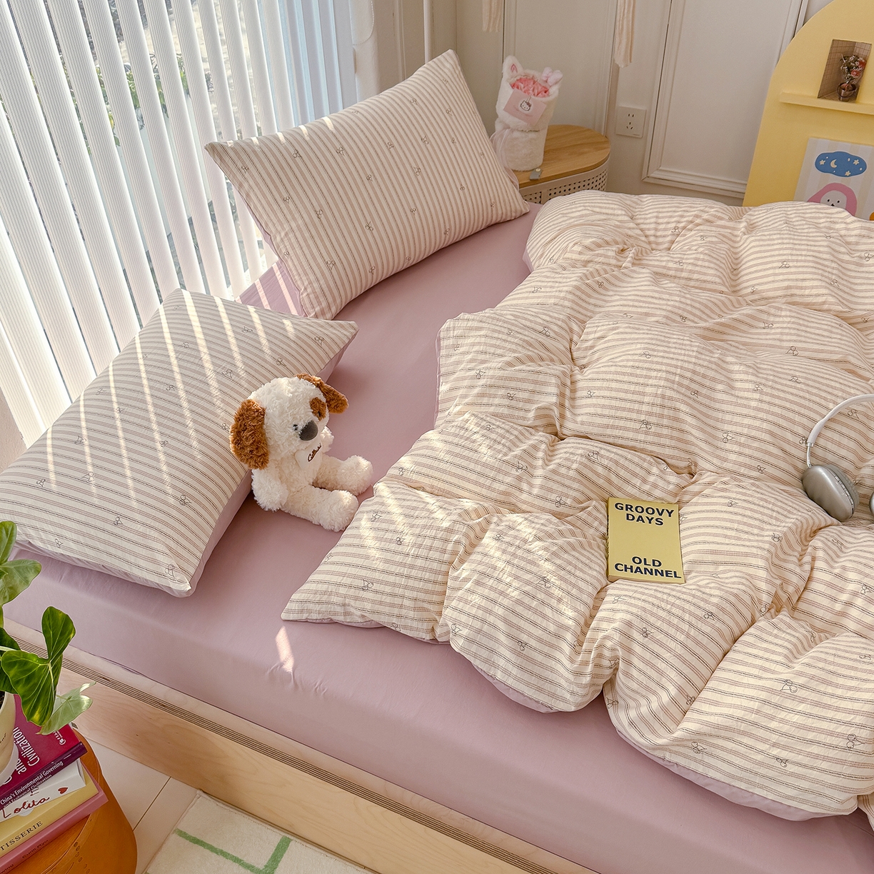 91家纺网 家纺一手货源 找家纺 铺尚美家纺 2026新款春款A类古法水洗仿棉云感棉小布袋四件套 晚樱落落