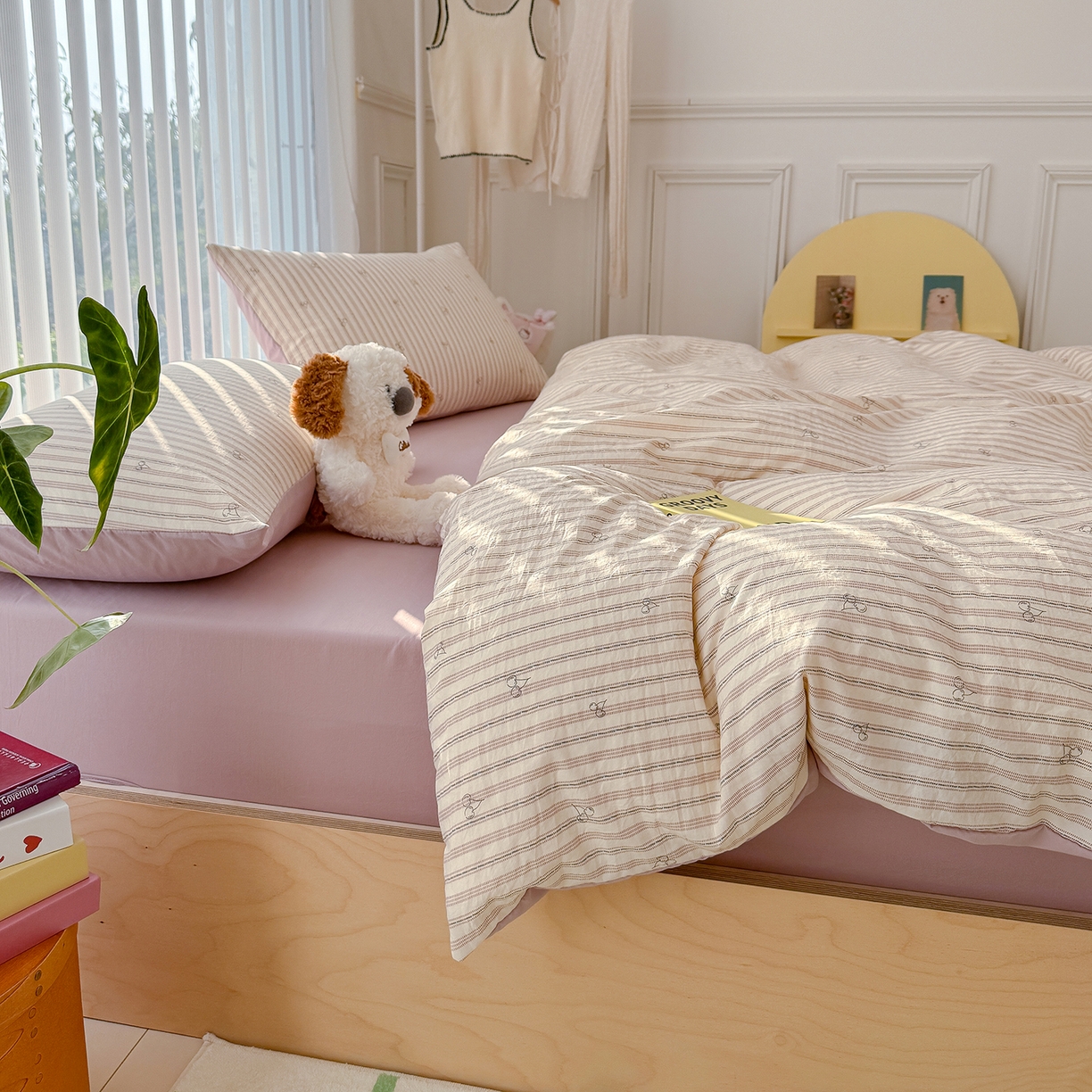 91家纺网 家纺一手货源 找家纺 铺尚美家纺 2026新款春款A类古法水洗仿棉云感棉小布袋四件套 晚樱落落