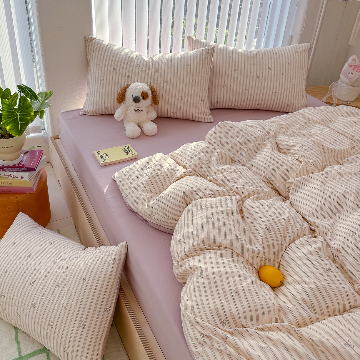 91家纺网 家纺一手货源 找家纺 铺尚美家纺 2026新款春款A类古法水洗仿棉云感棉小布袋四件套 晚樱落落