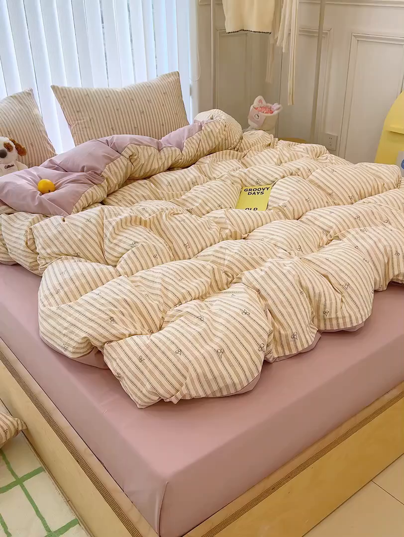 91家纺网 家纺一手货源 找家纺 铺尚美家纺 2026新款春款A类古法水洗仿棉云感棉小布袋四件套 晚樱落落