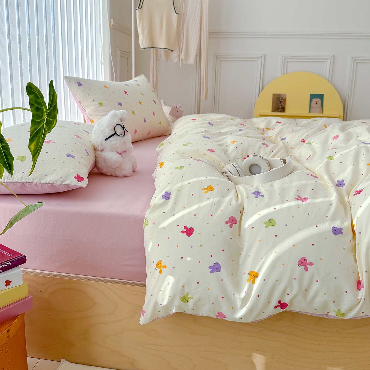 91家纺网 家纺一手货源 找家纺 铺尚美家纺 2026新款春款A类古法水洗仿棉云感棉小布袋四件套 七彩波点免