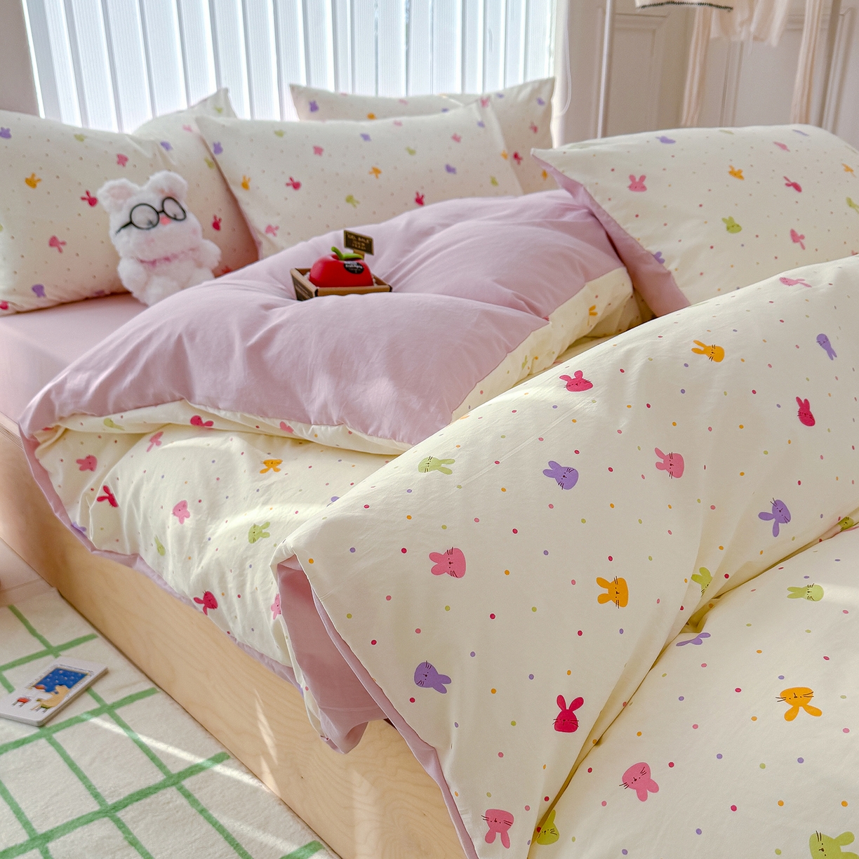 91家纺网 家纺一手货源 找家纺 铺尚美家纺 2026新款春款A类古法水洗仿棉云感棉小布袋四件套 七彩波点免