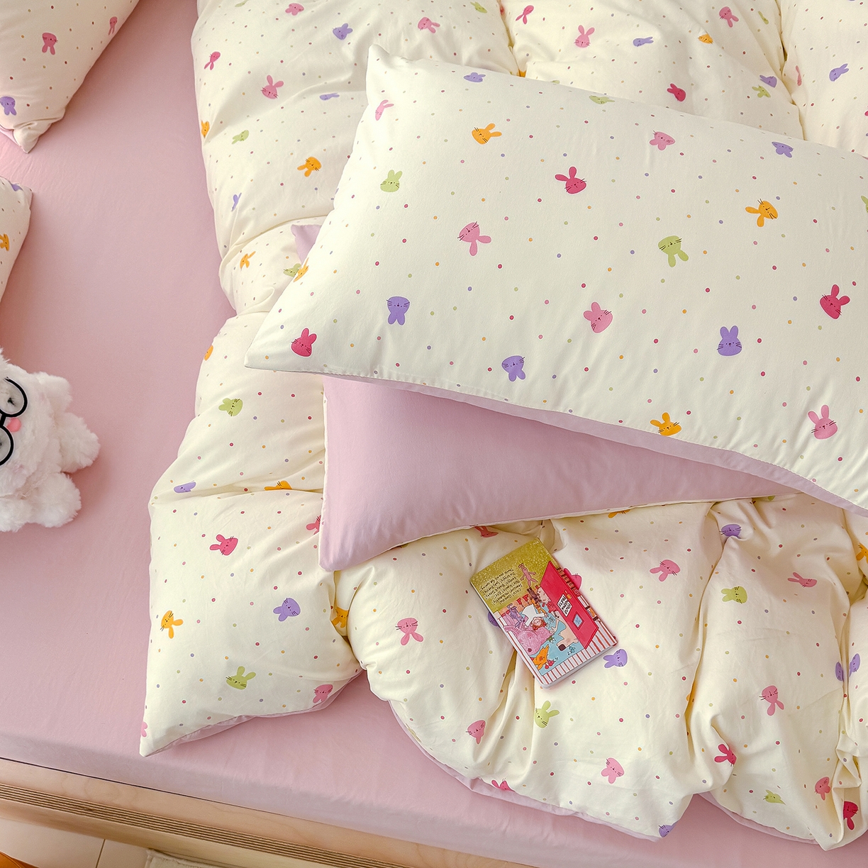 91家纺网 家纺一手货源 找家纺 铺尚美家纺 2026新款春款A类古法水洗仿棉云感棉小布袋四件套 七彩波点免