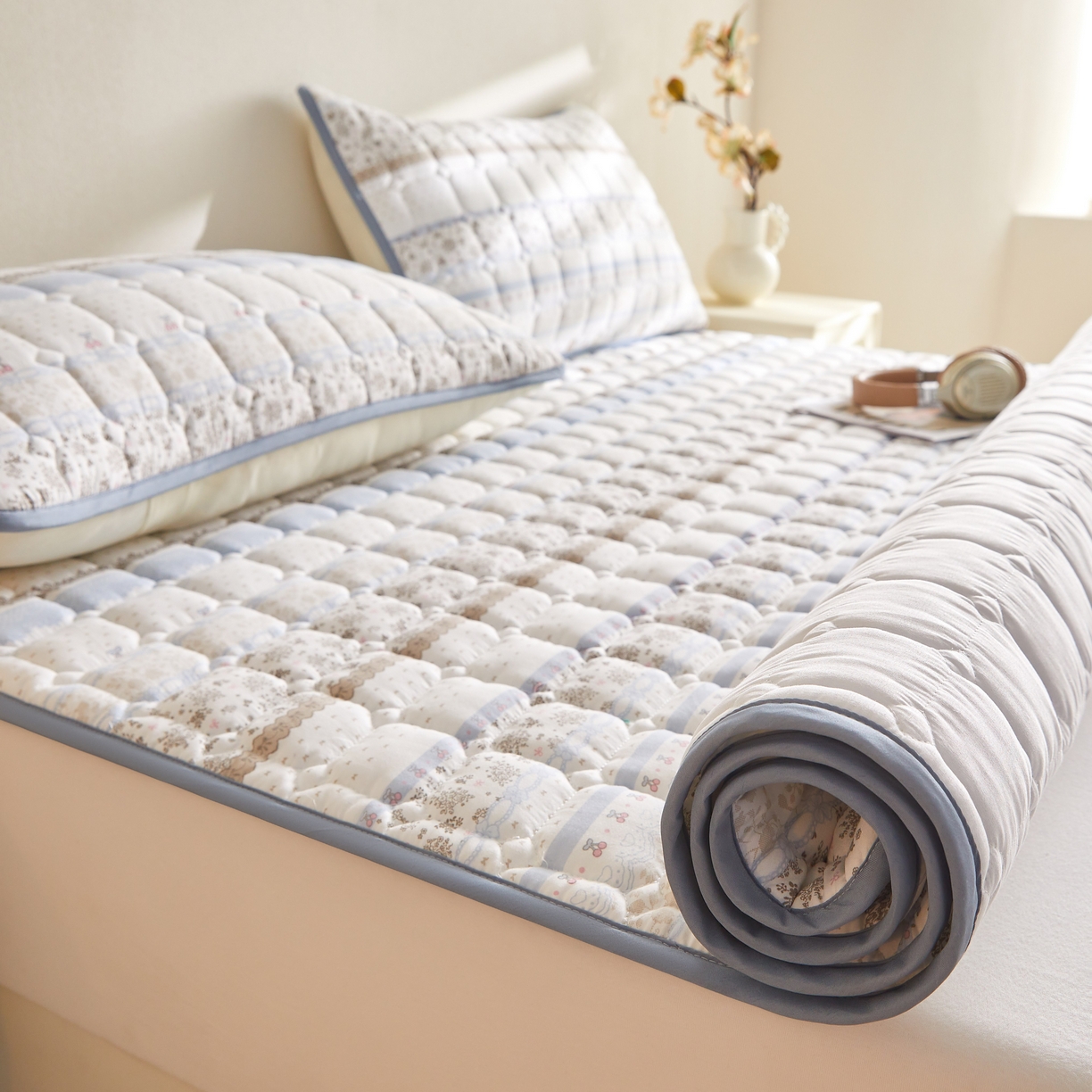 91家纺网 家纺一手货源 找家纺 小桃姐家纺 2026新款四季夹棉防水床护垫 隔脏床垫姨妈垫儿童隔尿垫夹棉枕套 海盐童话