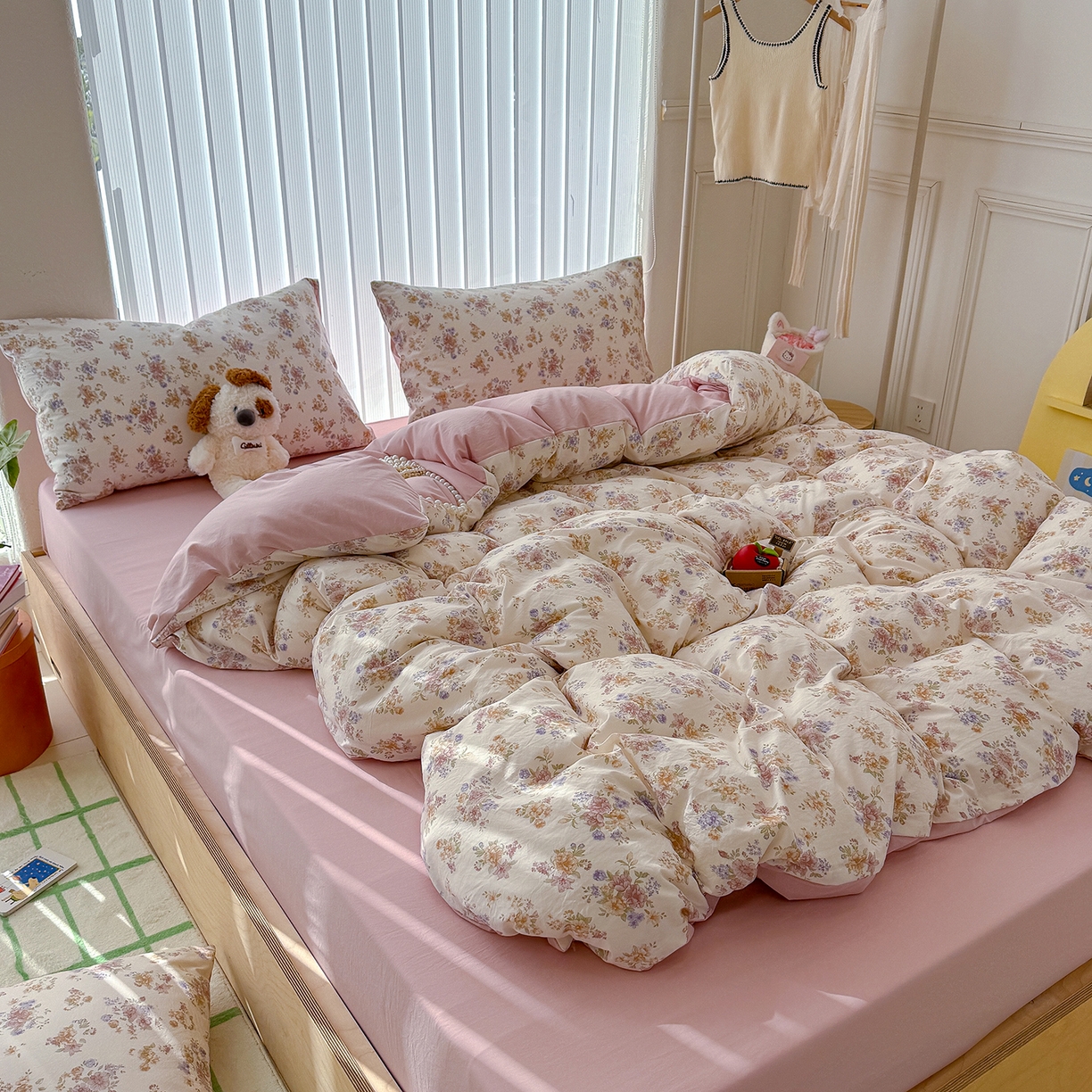 91家纺网 家纺一手货源 找家纺 铺尚美家纺 2026新款春款A类古法水洗仿棉云感棉小布袋四件套 伊水芙蓉