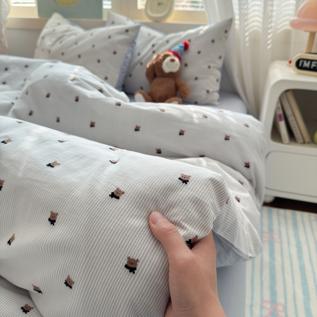 91家纺网 家纺一手货源 找家纺 寐居家纺 2026新款舒适全棉水洗棉提花四件套 提花-小熊蓝