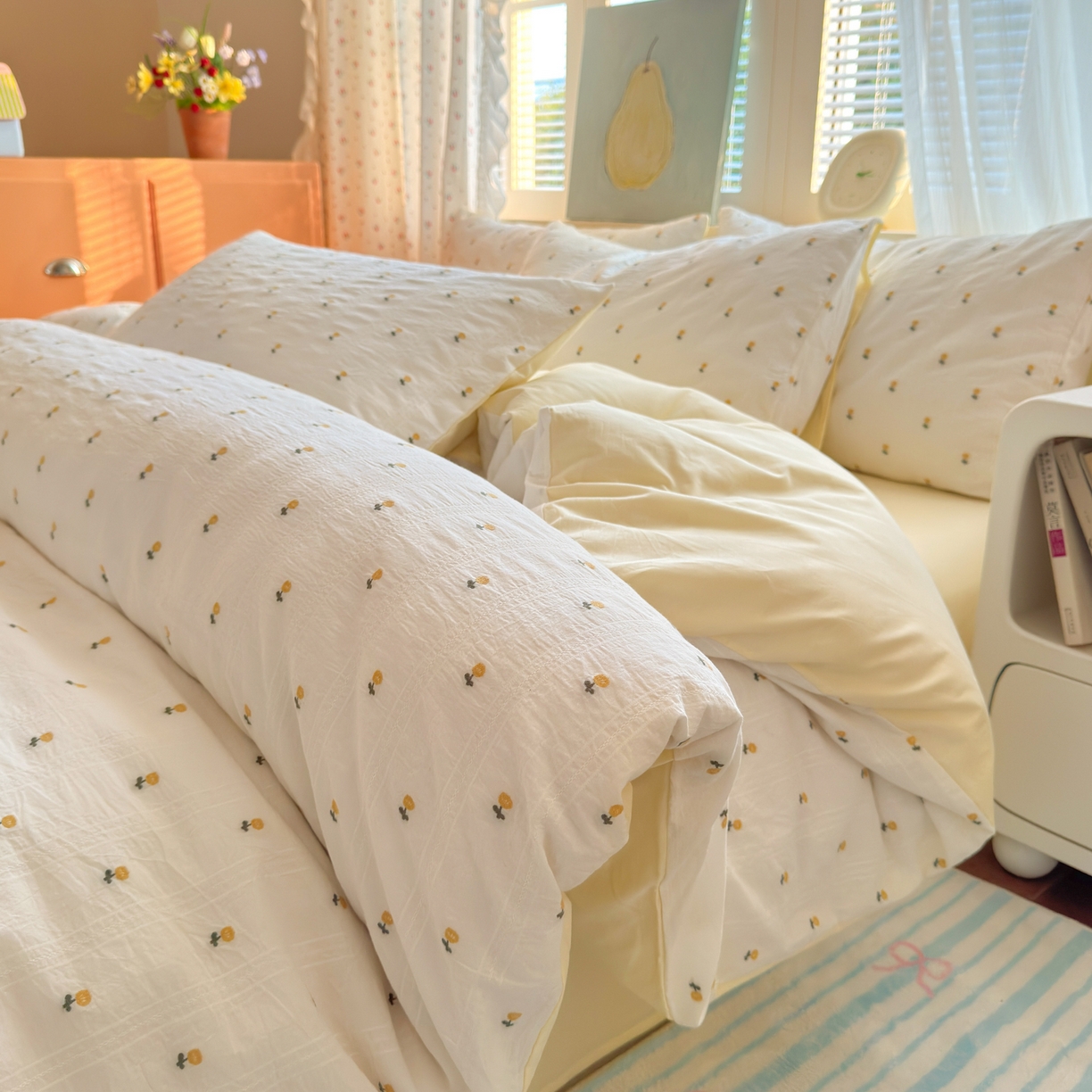 寐居家纺 2026新款舒适全棉水洗棉提花四件套 提花-小黄花