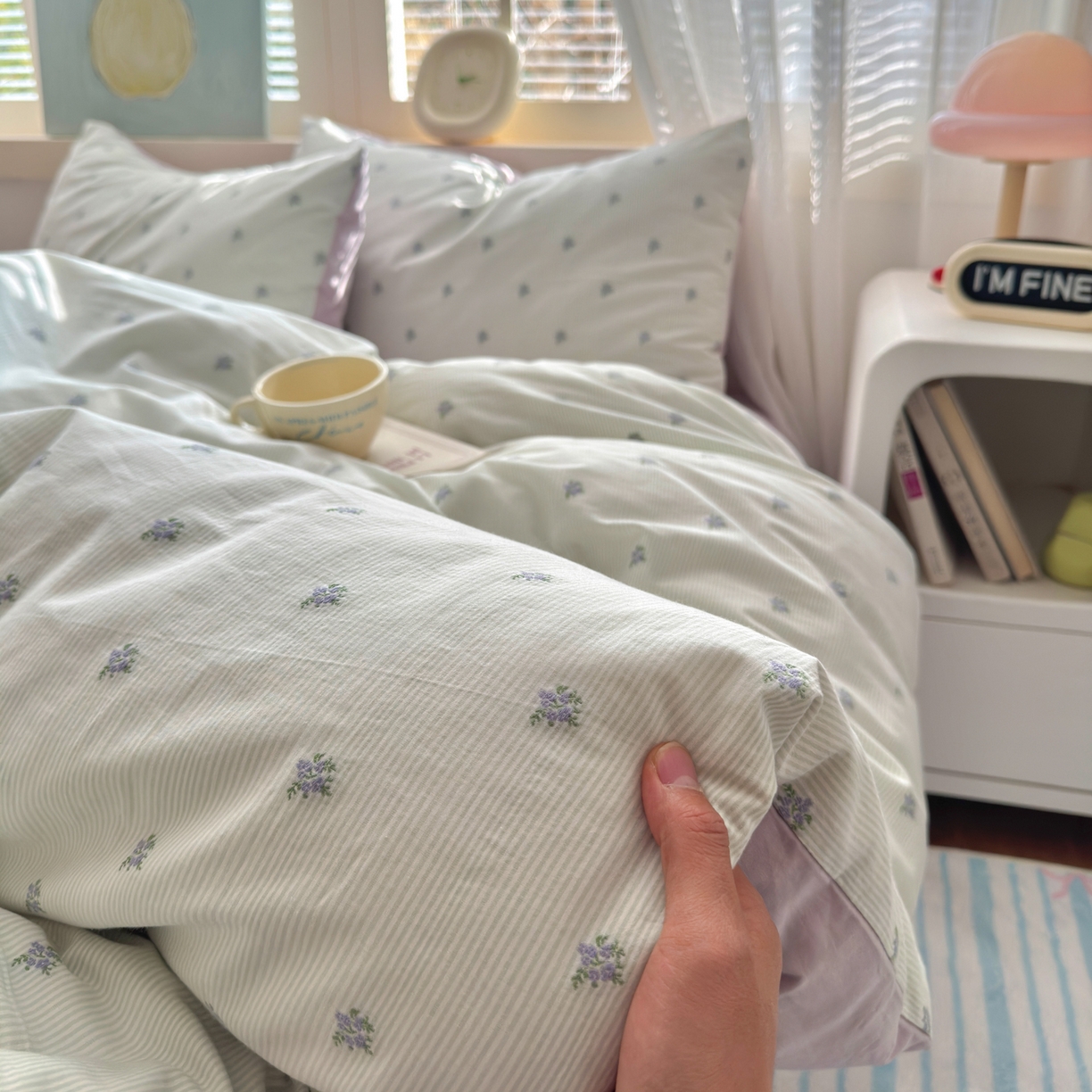 91家纺网 家纺一手货源 找家纺 寐居家纺 2026新款舒适全棉水洗棉提花四件套 提花-铃兰绿